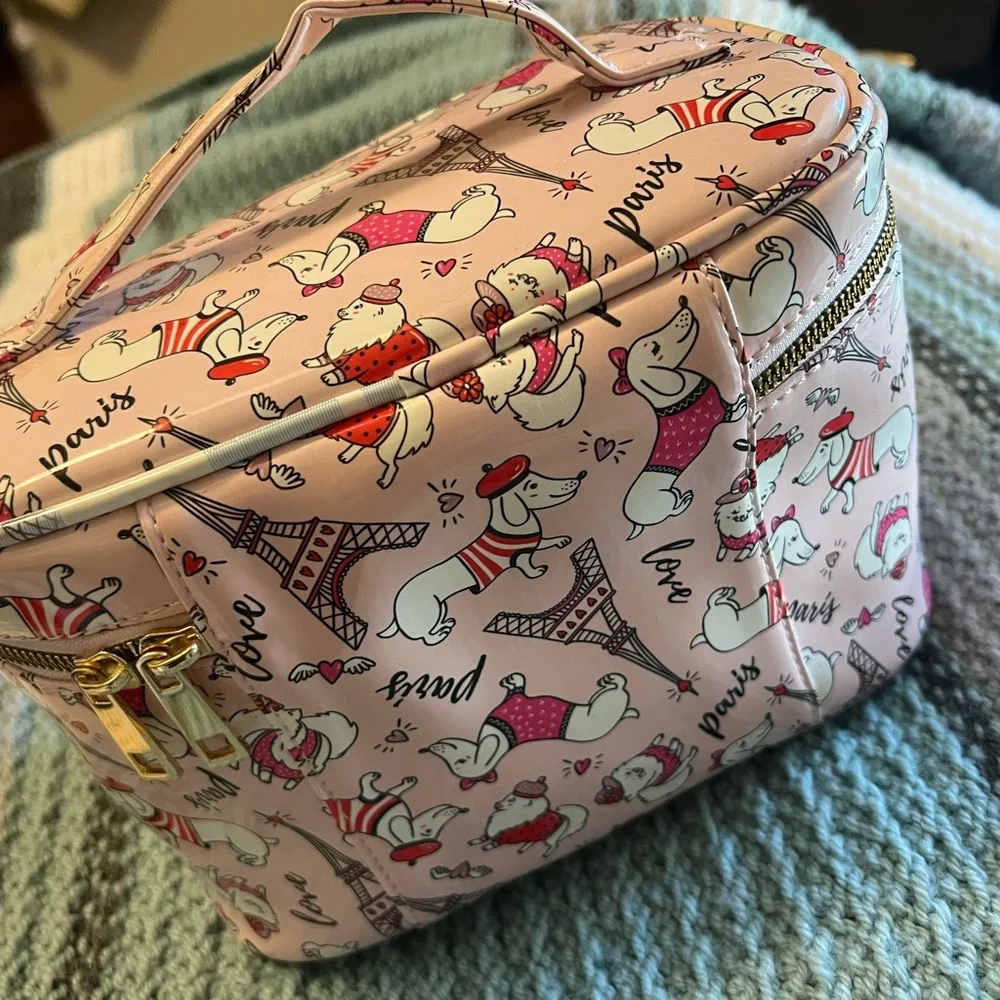 Pardon My French Cute Parisian Dachshund Cosmetic Train Case - Pink
